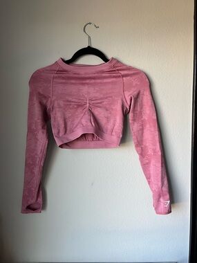 Gymshark Brand New Pink Camo Cropped Long-Sleeve Workout  Seamless Top